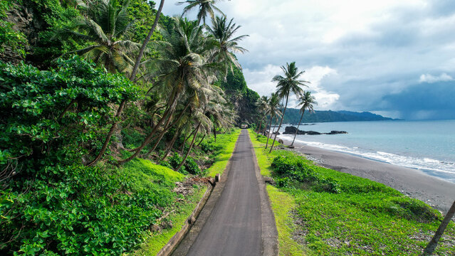 Aerial view from the attraction road of Santa Catarina tunnel south of Sao Tome e Principe, Africa.