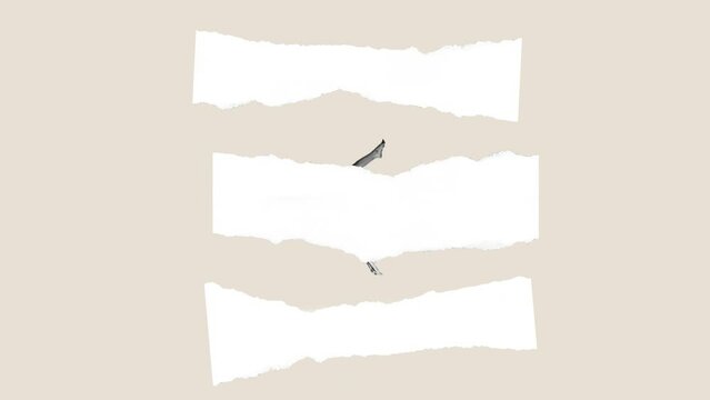 Stop motion. Modern animation. Young woman in monochrome filter swimming between pieces of paper symbolizing water. Concept of sport, competition, victory, championship, strength and power. Ad
