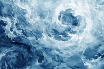 Blue and white painting of swirling clouds, ideal for backgrounds or artistic projects