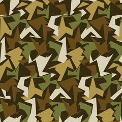 Abstract Vector Military Camouflage Seamless Background. Pattern of Camo Geometric Triangles Shapes for Army Clothing.