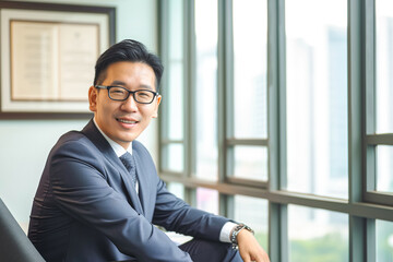 Fototapeta premium Portrait of asian smiling businessman indoor