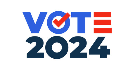Vote 2024. US American presidential election 2024. Vote inscription, badge, sticker. Presidential election banner Vote 2024, poster, sign. Political election campaign symbol. Vector Illustration