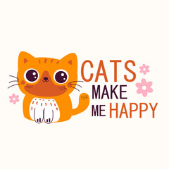 Cartoon doodle character cats with the lettering Cats make me happy