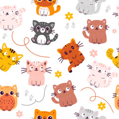 Seamless pattern character doodle cartoon cat
