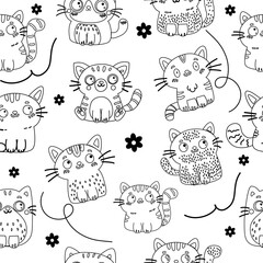 Seamless pattern character doodle outline cat