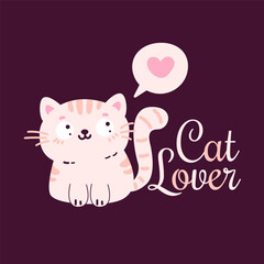 Cartoon doodle character cats with the lettering Cat lover