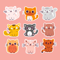 Doodle stickers cute character cartoon cats
