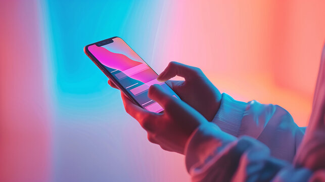 A 3D-rendered image showcases the future of online shopping technology, as a hand holds a mobile phone displaying digital payment options against a minimalist background. With its clean design and