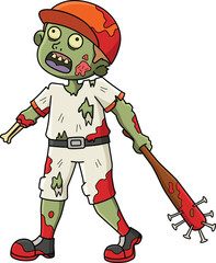 Zombie Holding a Baseball Bat Cartoon Clipart