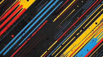 A colorful background with black lines and splatters. The splatters are in different colors and sizes, creating a dynamic and energetic feel. The background is a mix of blue, red, and yellow
