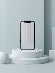 In a minimalist setting, a futuristic mobile phone interface displays digital payment options for online shopping, with sleek 3D graphics and a neutral background. This visually striking image