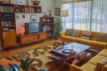 Classic midcentury modern living room showcasing 1960s american interior design