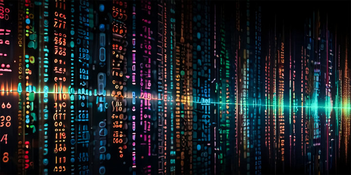 A stream of binary code scrolls down a dark screen