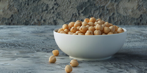 Raw chickpea in bowl, isolated on grey wall background