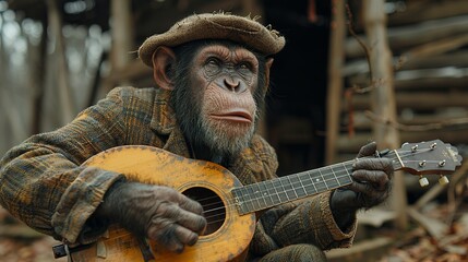 A monkey playing a banjo
