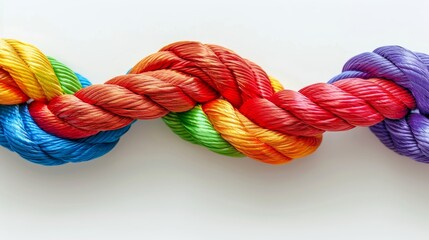 Vibrant braided ropes  symbolizing unity, diversity, and teamwork on white background