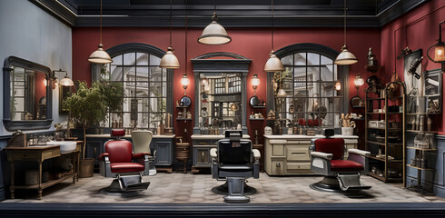 Elegant Barbershop Interior with Wooden Accents