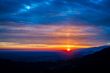 A balcony overlooking Friuli. The small town of Stella and its breathtaking view. Sunset.