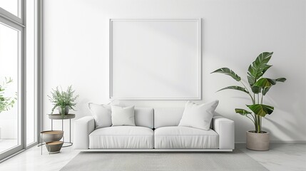mock up poster frame in modern interior background, sofa in a room, couch in living room, Scandinavian style