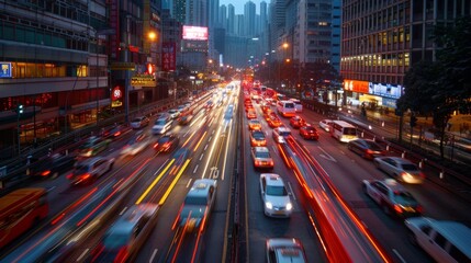 Obraz premium Dynamic Urban Rush: High-Speed City Traffic During Evening Rush Hour
