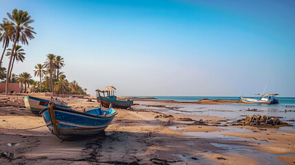 Fototapeta premium Fishing boats on the beach in Essaouira, Morocco