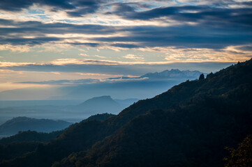 A balcony overlooking Friuli. The small town of Stella and its breathtaking view. Sunset.