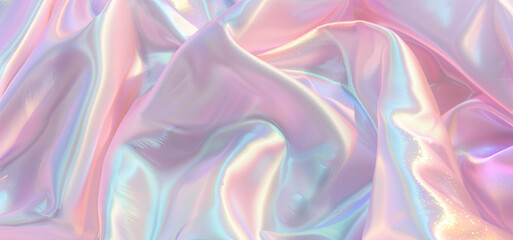Obraz premium Modern nacre fabric with holographic pearl effect, featuring waves and folds in pink, lilac, and white. Bright background perfect for celebrations.