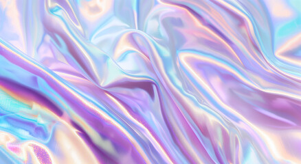 Fototapeta premium Modern nacre fabric with holographic pearl effect, featuring waves and folds in pink, lilac, and white. Bright background perfect for celebrations.