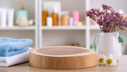 Wooden podium for bathing and spa products