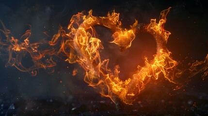 A striking image of a heart made of bright flames set against a dark backdrop, symbolizing intense emotion or passion.