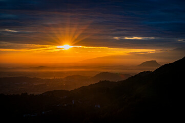 A balcony overlooking Friuli. The small town of Stella and its breathtaking view. Sunset.
