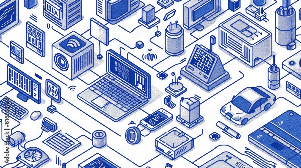Poster website for a business management system using an isometric layout, building automation, automated h