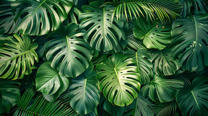 Tropical leaves background, Monstera Deliciosa or Swiss cheese plant. 