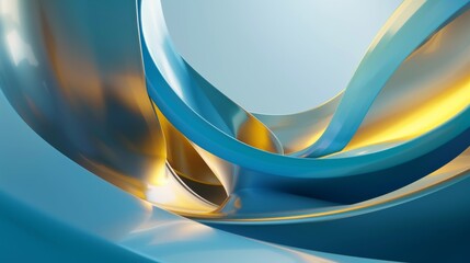 Fototapeta premium A digital art piece featuring smooth, intertwined blue and golden shapes on a soft blue background, giving off a sleek, modern vibe