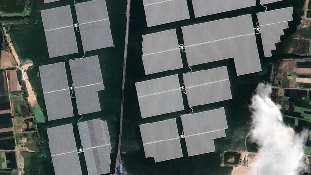 Floating Solar PV (photovoltaic) Park in China Aerial Wiev. Largest Floating Solar Park in the World.