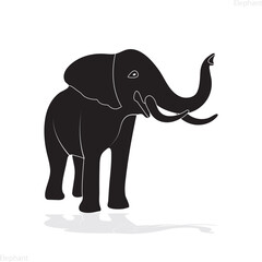 Elephant Silhouette White Background. Vector 
