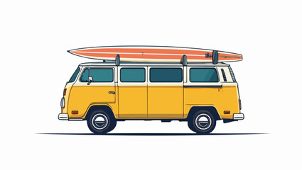 Summer Road Trip: Retro Van and Surfboard Vector Illustration