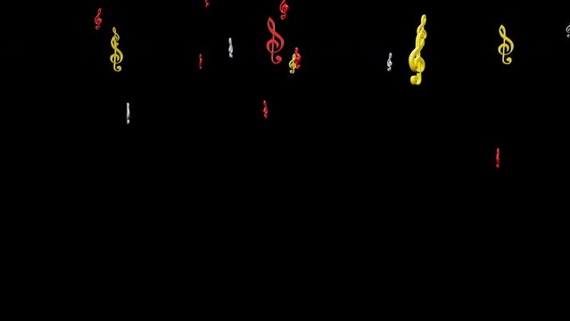 Concept of flowing music tracks with symphony of rhythm and melodies simulating floating musical notes isolated in transparent background with alpha channel