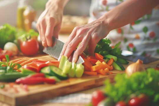 A person preparing food on a cutting board, suitable for cooking blogs or recipe websites