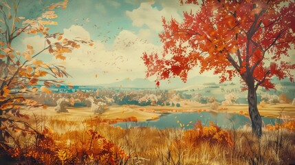 Obraz premium Old picture of fall landscape