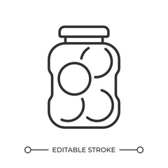 Jar with coins linear icon. Financial savings. Budget management. Saving money. Financial planning and security. Thin line illustration. Contour symbol. Vector outline drawing. Editable stroke