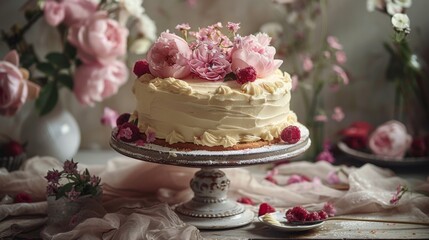 A beautiful and elegant cake on an ornate stand