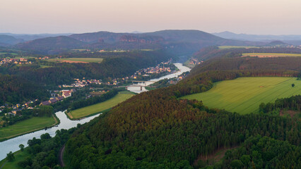Magnificent morning landscape. sunrise in the mountains. View from the Bastei Bridge in the Saxon...
