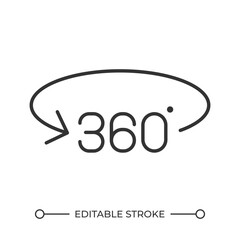 360 degrees angle linear icon. Complete angle. Geometric measurement. Full rotation. Panoramic view. Thin line illustration. Contour symbol. Vector outline drawing. Editable stroke