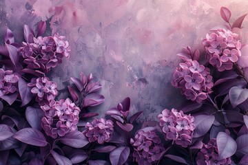 lilac background, background is bright and empty in the middle, lilac are at the bottom and right