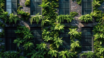 Ferns growing on exterior walls of buildings