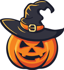 Halloween pumpkin in witch hat character colorful vector illustration in cartoon style isolated