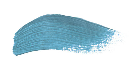 Acrylic blue paint brush track blank art isolated on the white background