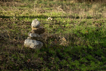 Small mound of stones on the lawn