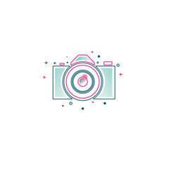 logo of the photographer camera icons logo in a long colorful linear style, the idea of the logo concept for photographers and studios. Vector illustration logotype